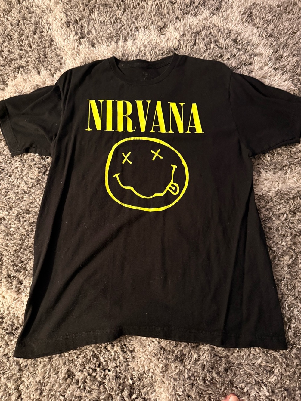 NIRVANA Black Tee with Neon Yellow Smiley